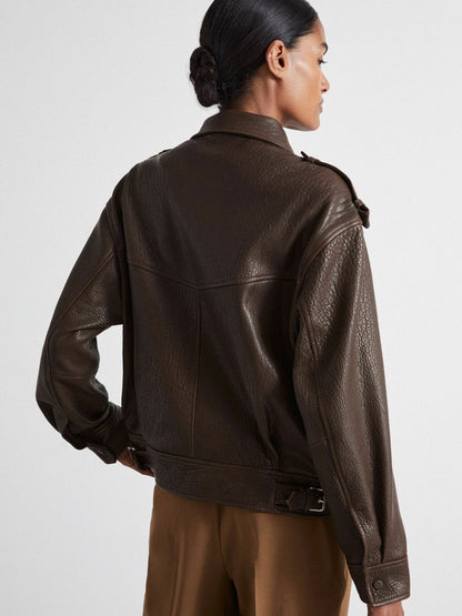 Atelier Grained Leather Jacket Chocolate | Womens