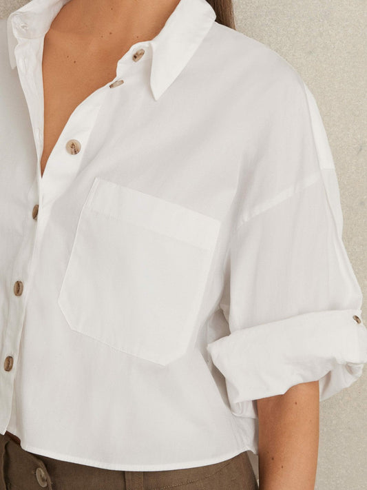 Oversize Cotton Cropped Shirt White | Womens