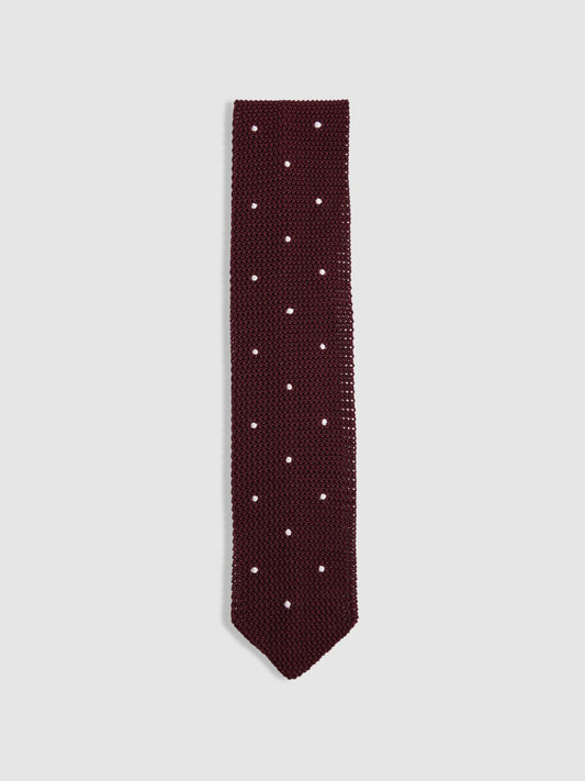 Silk Knitted Pin-Dot Tie Burgundy | Mens