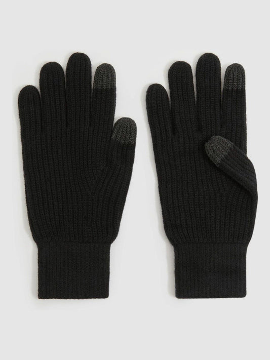 Ribbed-Merino Touchscreen Gloves Black | Mens