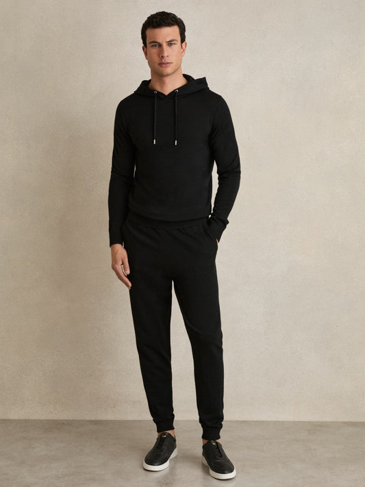 Merino Wool Drawstring Hoodie Black | Mens