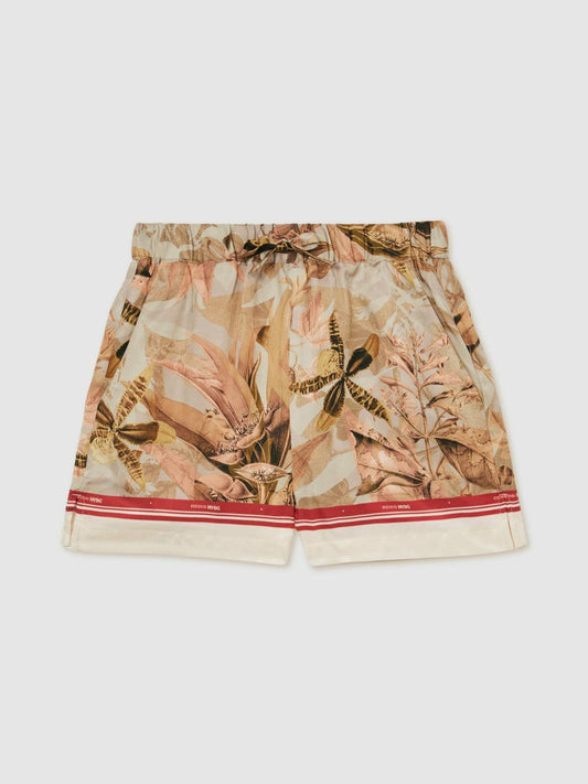 13-14 yrs  | NYBG Satin Floral-Print Shorts Khaki | Children