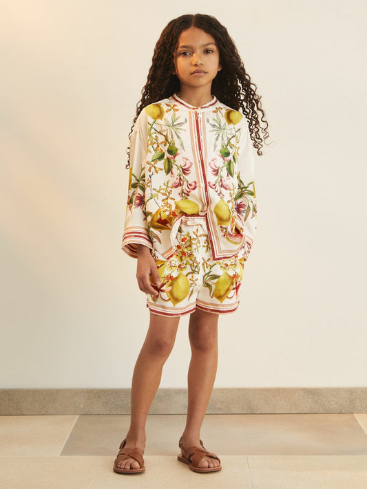 13-14 yrs  | NYBG Satin Floral-Print Shorts Ivory | Children