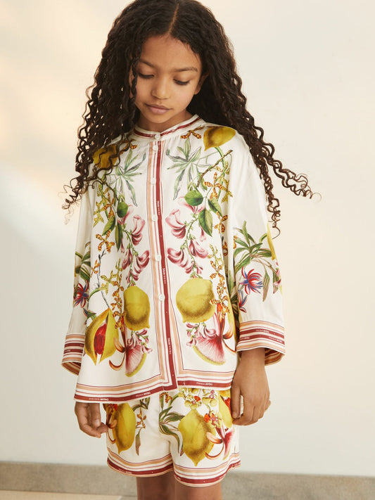 13-14 yrs  | NYBG Satin Floral-Print Shirt Ivory | Children