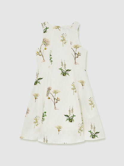 13-14 yrs  | NYBG Linen Floral Flared Dress Ivory | Children