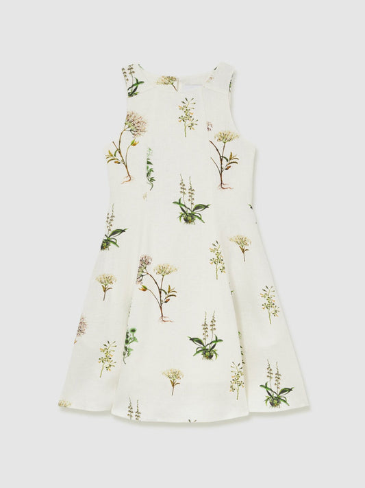 13-14 yrs  | NYBG Linen Floral Flared Dress Ivory | Children