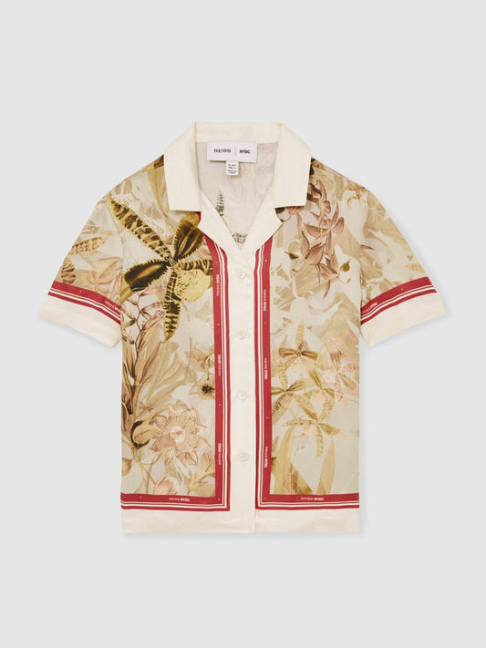 13-14 yrs  | NYBG Satin Floral-Print Shirt Khaki | Children
