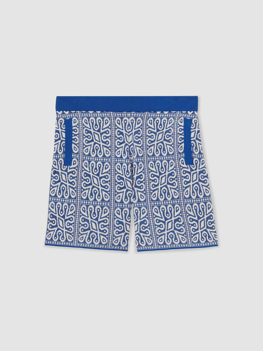 Tile Pattern Knit Shorts Blue/White | Mens