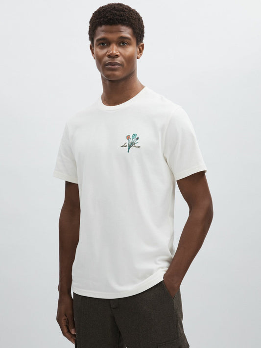 Les Deux 100% Cotton Café Print T-Shirt Ivory Print | Mens