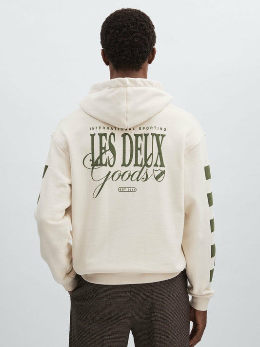 Les Deux 100% Cotton Goods Print Hoodie Ivory/Green | Mens