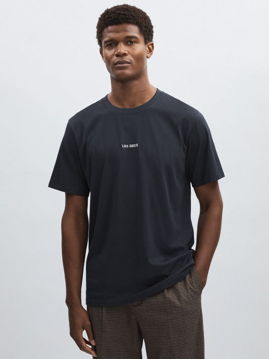 Les Deux Cotton Logo T-Shirt Navy Blue | Mens