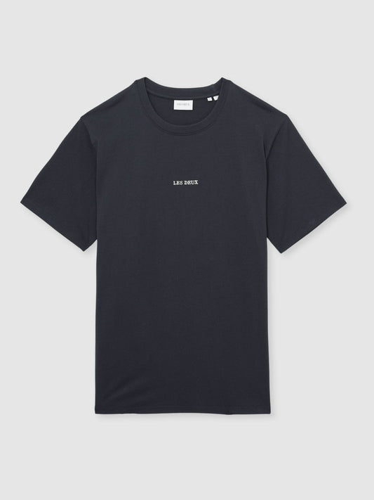 Les Deux Cotton Logo T-Shirt Navy Blue | Mens