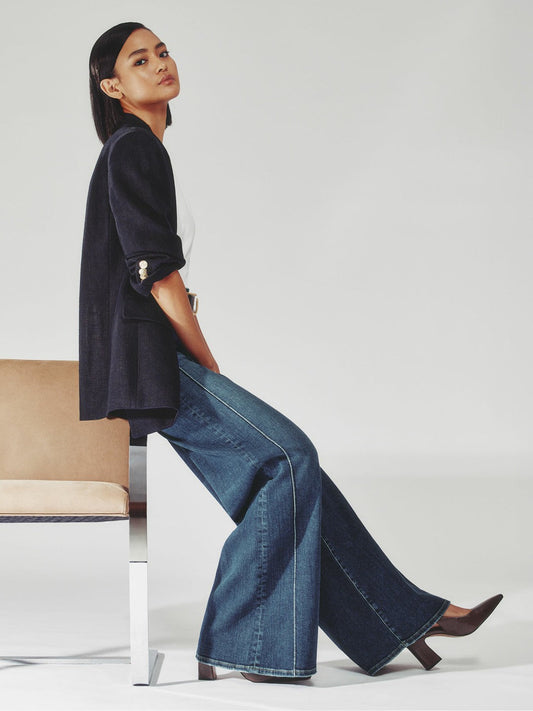Petite Stretch-Cotton Wide-Leg Jeans Mid Blue | Womens