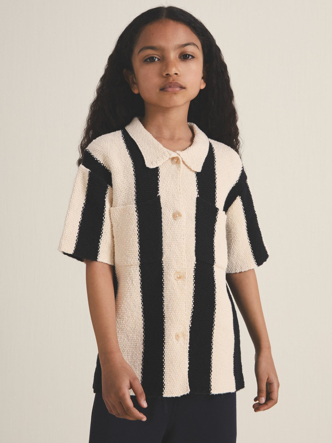 13-14 yrs  | Les 100 Ciels Stripe Knit Shirt Black | Children