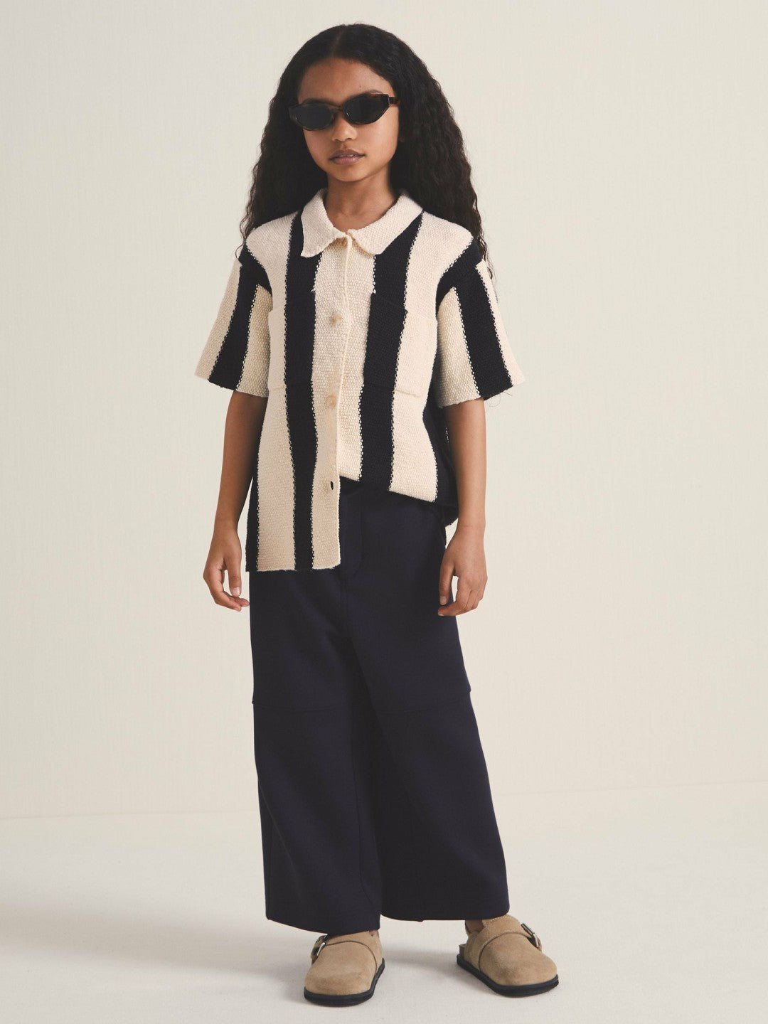 13-14 yrs  | Les 100 Ciels Stripe Knit Shirt Black | Children