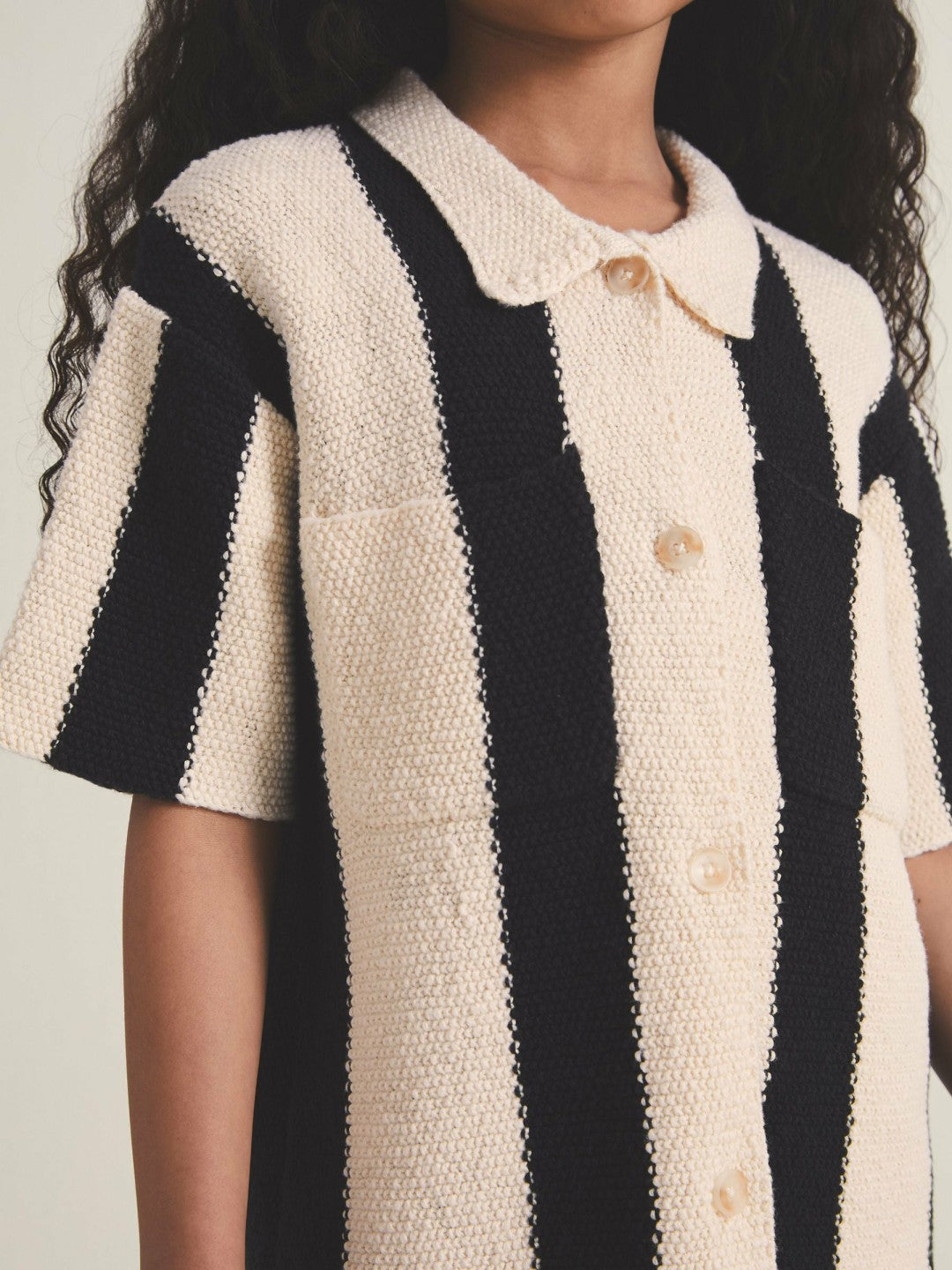 13-14 yrs  | Les 100 Ciels Stripe Knit Shirt Black | Children