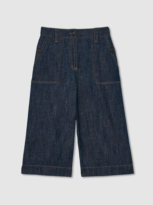 13-14 yrs Cotton-Linen Wide Leg Trousers Indigo | Children