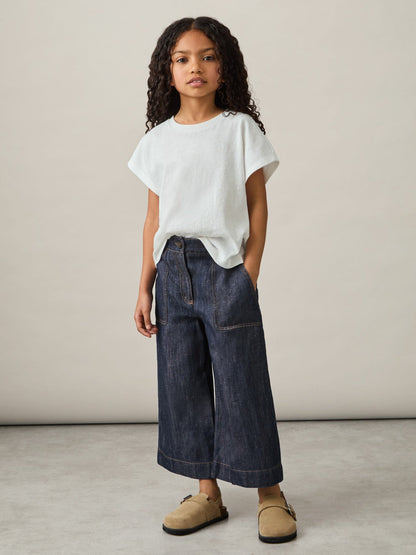 13-14 yrs Cotton-Linen Wide Leg Trousers Indigo | Children