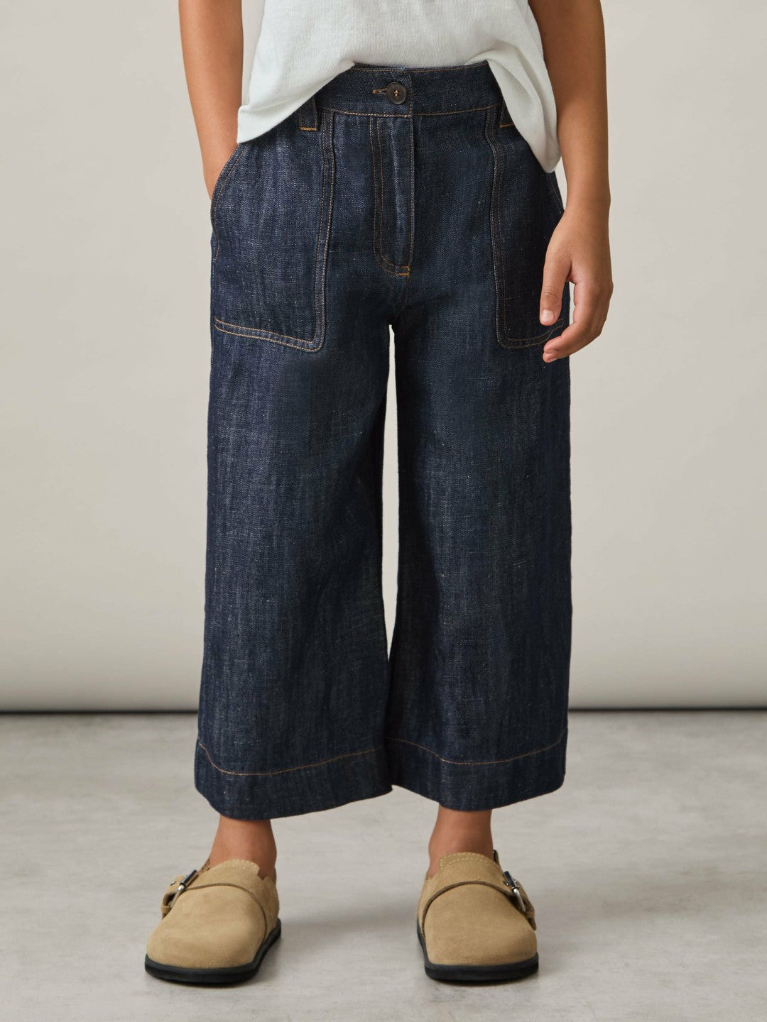 13-14 yrs Cotton-Linen Wide Leg Trousers Indigo | Children