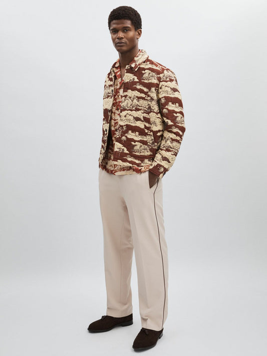 Les Deux Woven Ruins Overshirt Red/Cream | Mens