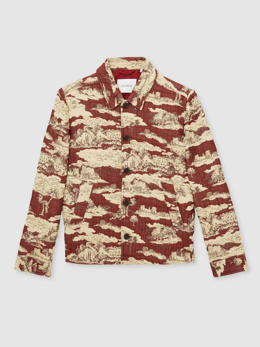 Les Deux Woven Ruins Overshirt Red/Cream | Mens