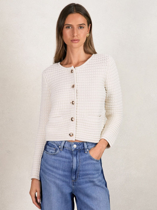 Paige Textured-Knit Cardigan Ivory | Womens