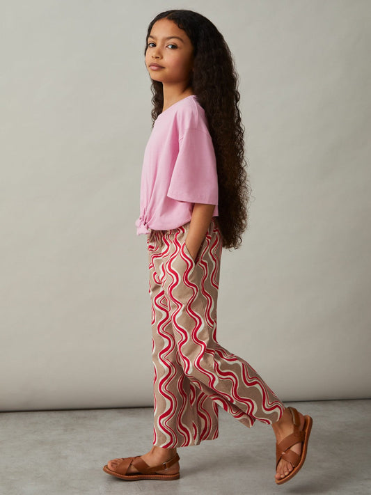 Cotton Linen Printed Trousers Red | Children