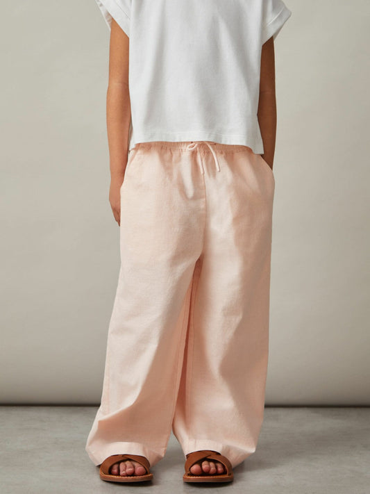Cotton-Linen Drawstring Trousers Pink | Children