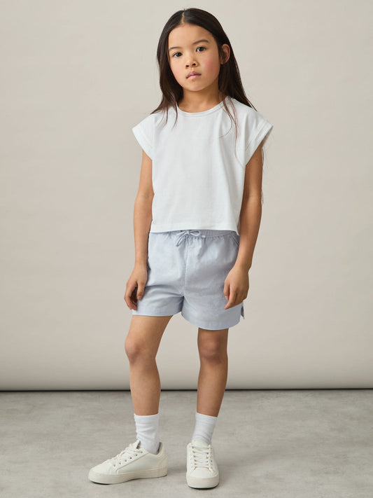 4-9 yrs Cotton-Linen Drawstring Shorts Soft Blue | Children