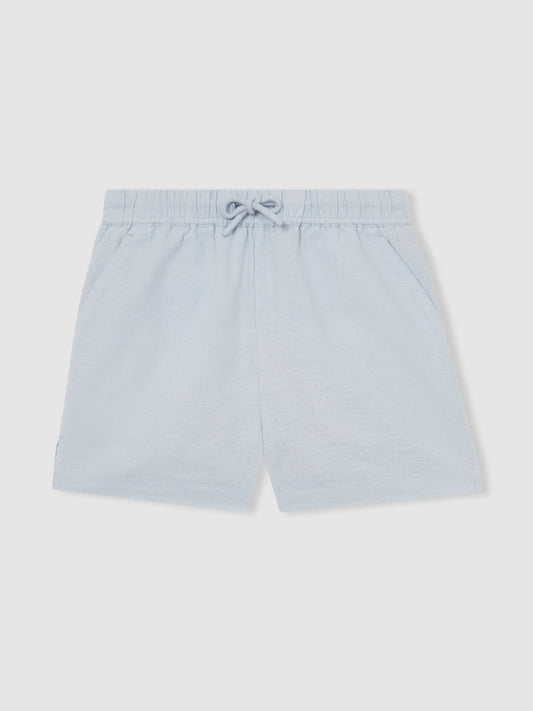 13-14 yrs Cotton-Linen Drawstring Shorts Soft Blue | Children