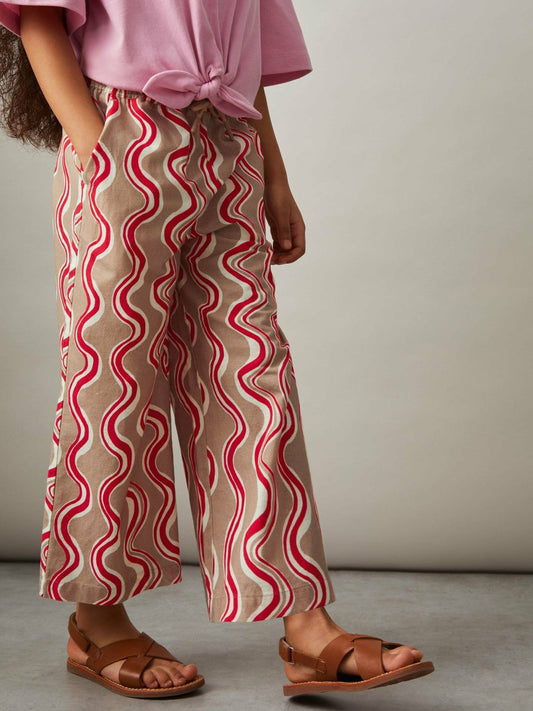 Cotton Linen Printed Trousers Red | Children