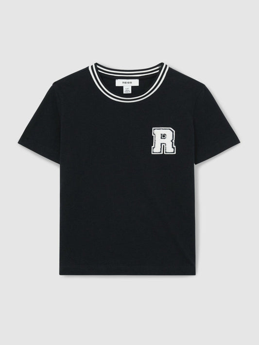 13-14 yrs Cotton Letter Patch T-Shirt Navy | Children