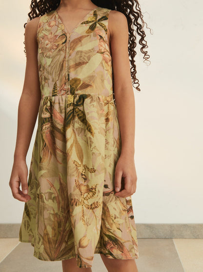 13-14 yrs  | NYBG Floral-Print Midi Dress Khaki | Children