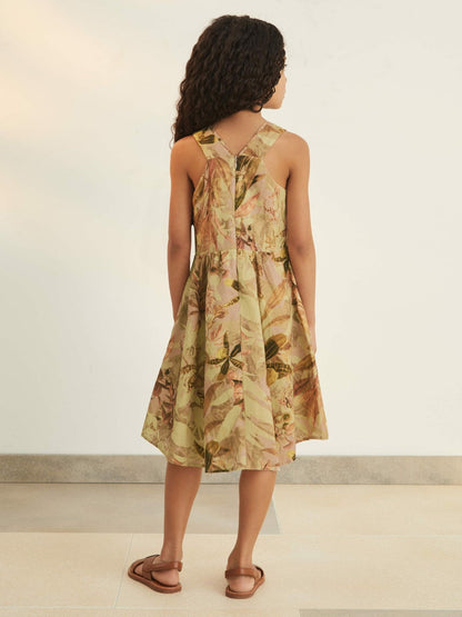 13-14 yrs  | NYBG Floral-Print Midi Dress Khaki | Children