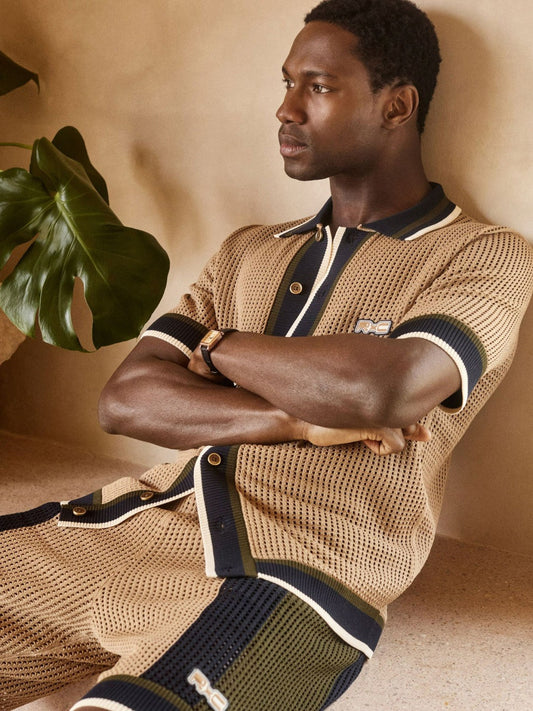 | Ché Crochet Tipped Shirt Camel | Mens