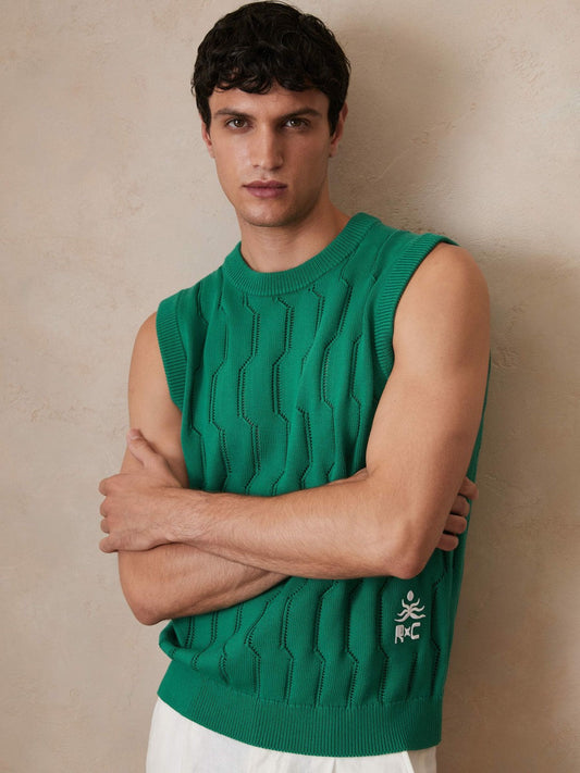 Ché Pointelle Crew-Neck Vest Bright Green | Mens