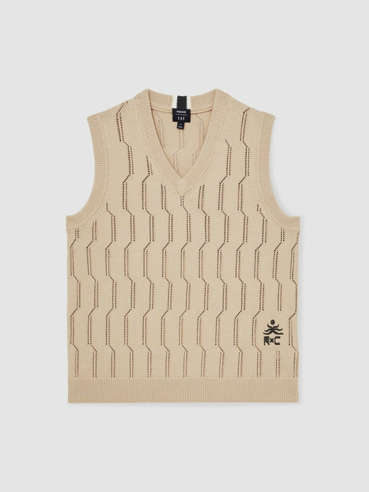 | Ché Pointelle V-Neck Vest Stone | Mens