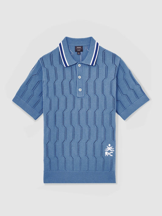 | Ché Cotton Pointelle Polo Shirt Blue | Mens