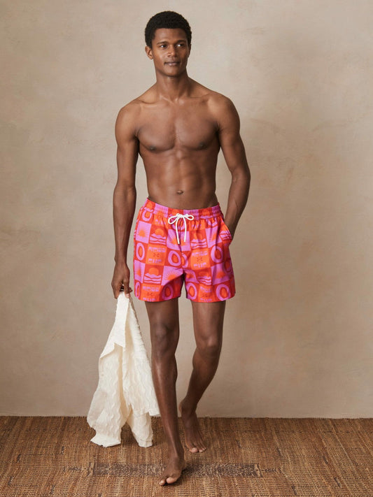 | Ché Sunset-Print Swim Shorts Orange/Pink | Mens
