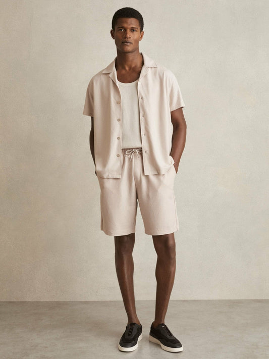 Textured-Knit Cuban-Collar Shirt Champagne | Mens