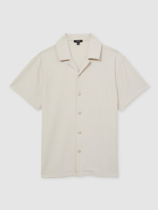 Textured-Knit Cuban-Collar Shirt Champagne | Mens