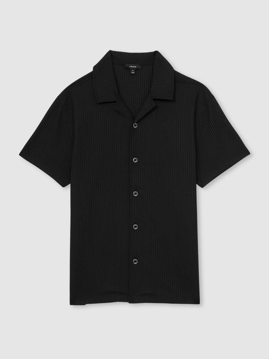 Textured-Knit Cuban-Collar Shirt Black | Mens