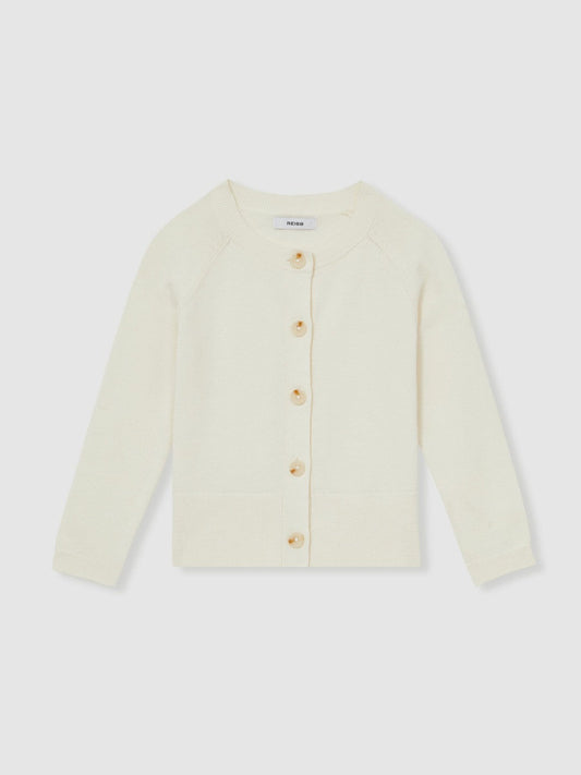 13-14 yrs Cotton Crew-Neck Cardigan Ivory | Children