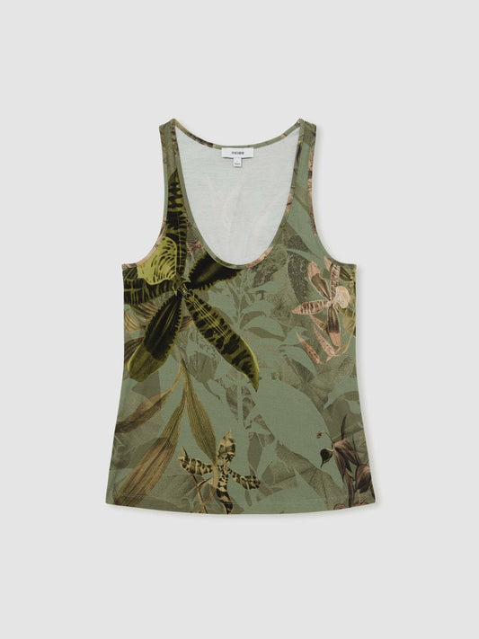 | NYBG Floral Scoop-Neck Vest Khaki | Womens
