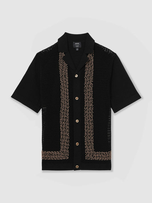 | Ché Beaded Crochet Shirt Black | Mens