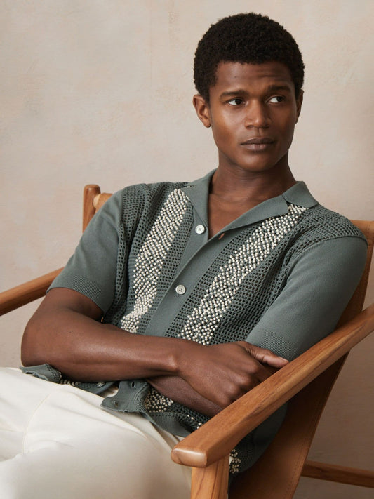 | Ché Beaded Crochet Shirt Sage | Mens