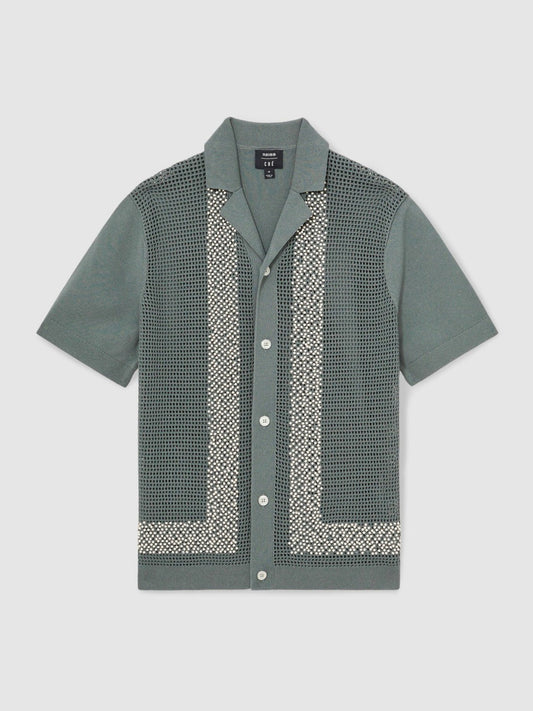 | Ché Beaded Crochet Shirt Sage | Mens