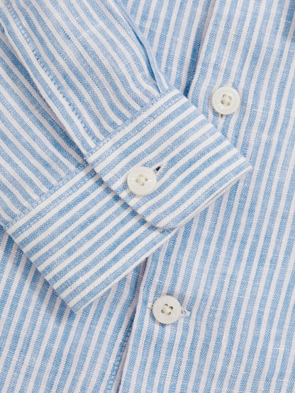 13-14 yrs Linen Cutaway Collar Shirt Blue/White Stripe | Children