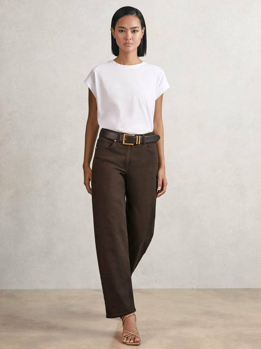 Petite Mid-Rise Straight-Leg Jeans Chocolate | Womens