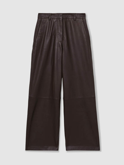 Leather Wide Leg Trousers Chocolate | Womens